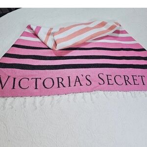 Y2K Victorias Secret Pink Stripe Throw Blanket Cotton Fringe Beach Pool 60x42